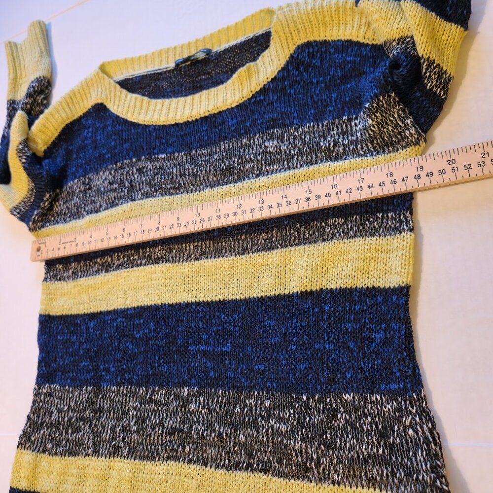 ❤️ 4/$20 Cable & Gauge knit sweater Women's medium stripes yellow blue comfy - Picture 5 of 14